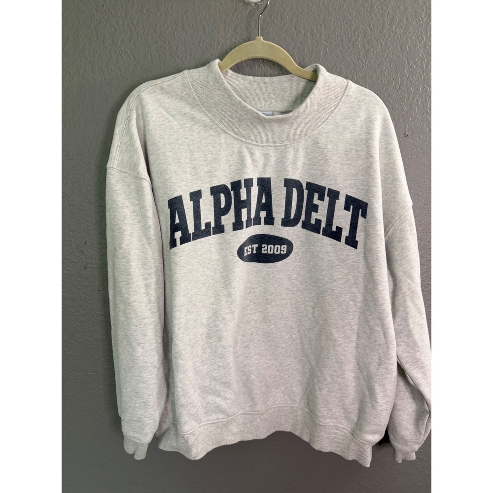 Fresh‎ Prints Alpha Delta Est 2009 Sweatshirt Gray Collegiate Crewneck Medium
